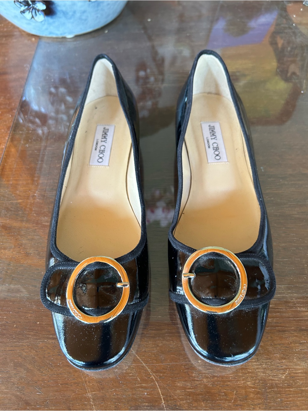 Jimmy Choo Eu 39.5 Buckle Patent Flats